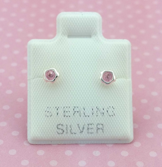 3mm Cubic Zirconia Stud Earrings, Sterling Silver Stud Earrings Bezel, Flower Stud, Flower Earrings, Broquel Biselado 3mm, Gifts for Her