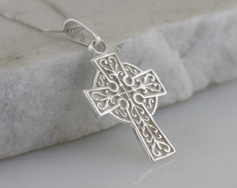 Silver Celtic Cross, Sterling Silver Cross Necklace, Sterling Silver Irish Celtic Cross, Celtic Cross Necklace, Medieval Cross Necklace