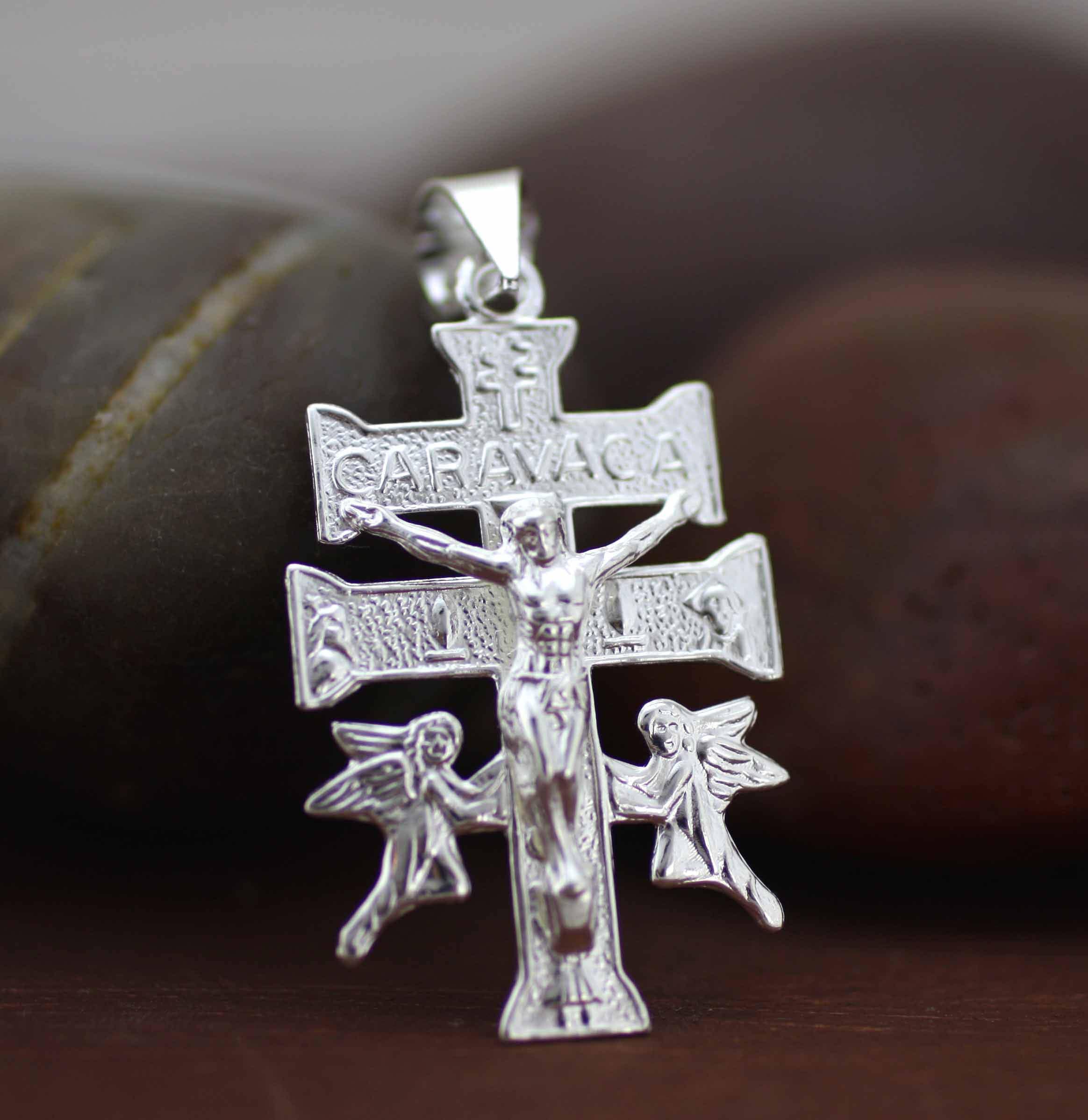 Collana Caravaca in argento sterling, collana Caravaca in argento, collana con croce da uomo, crocifisso Caravaca in argento, ciondolo Caravaca, ciondolo cattolico - Italia