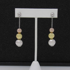 Silver Ball Dangle Earrings, Sterling Silver Ball Tri-tone Earrings, Triple Balls Earrings, Gold Over Silver Ball Earrings, Modern Earrings