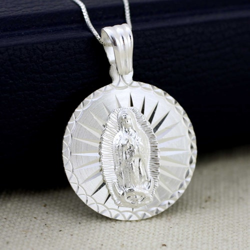 Snake or Ball Chain Necklace Sterling Silver Our Lady Of Guadalupe Medal on a Sterling Silver Cable Snake or Ball Chain Necklace Sterling Silver Our Lady Of Guadalupe Medal on a Sterling Silver Cable