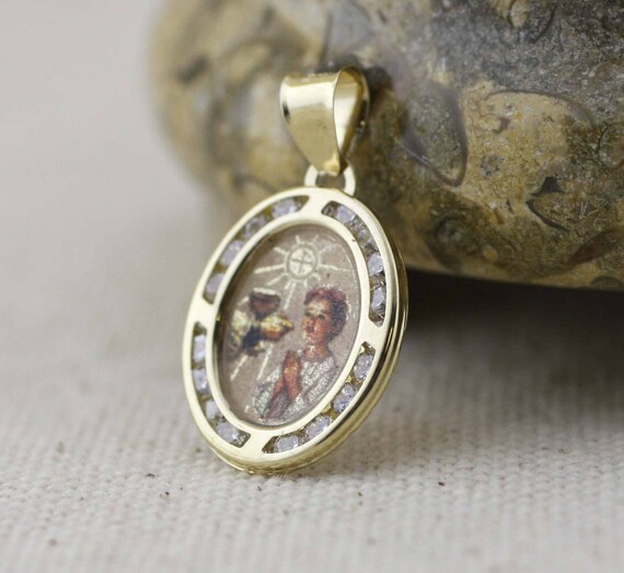 14k or Jaune de Confirmation Et Communion médaille breloque pendentif petite ou moyenne
