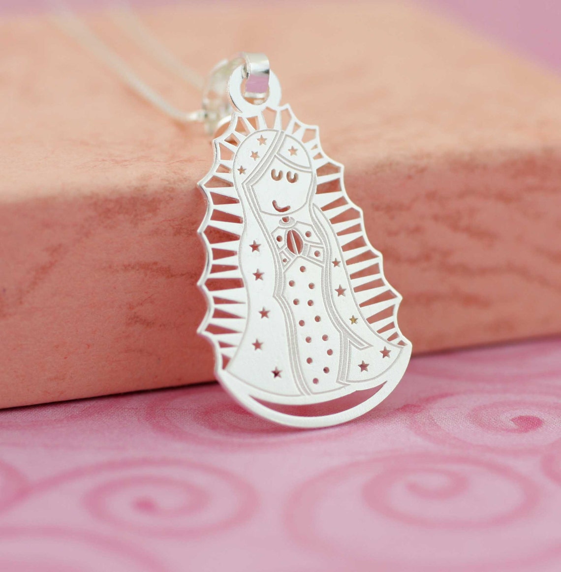 Silver virgen de guadalupe necklace Clearance
