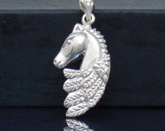 Sterling Silver Pegasus Necklace, Silver Pegasus Head Pendant, Silver Pegaso Necklace, Animal Jewelry, Horse Necklace, Divine Stallion