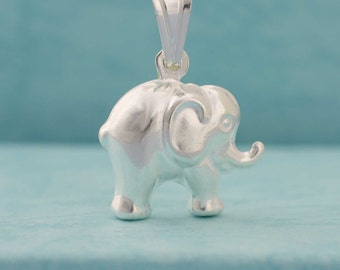 Sterling Silver Elephant Necklace, Elephant Charm, Small Silver Elephant, Good Luck Charm, Elephant Pendant, Puff Elephant, Hollow Elephant