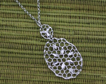 Sterling Silver Oval  Filigree Necklace, Silver Modern Necklace, Silver Geometric Necklace,  modern geo jewelry,  Silver Boho Necklace,