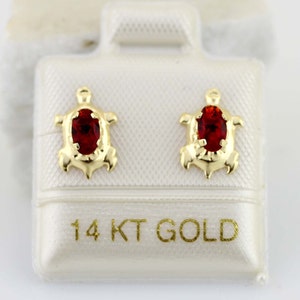 14K Gold Turtle Stud Earrings, Turtle Stud Earring, Gold Turtle Earring, Turtle with CZ Earring, Broquel Tortuga 14K