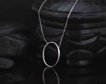 Sterling Silver Oval Necklace, Solid Silver Oval Necklace, Long Silver Oval Necklace, Minimalist Silver Necklace, O Silver Necklace,