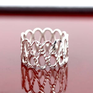 Wide Band Cigar Ring, Sterling Silver Wide Band Ring, Long Finger Armour Ring, Silver Tube Ring, Armor Ring, Silver Diamond Cut Wide Ring
