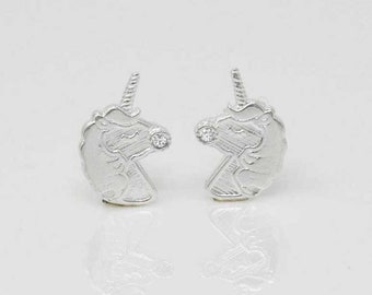 Sterling Silver Unicorn Stud Earrings , Silver Large Unicorn Stud, Silver Unicorn Post Earrings, Silver Girls Earrings, Animal Jewelry