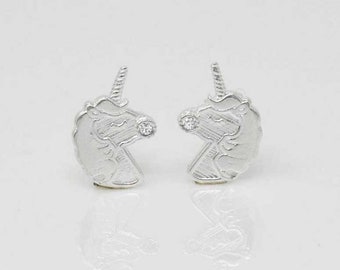 Orecchini A Bottone Con Testa Di Unicorno In Argento Sterling - Foto 3