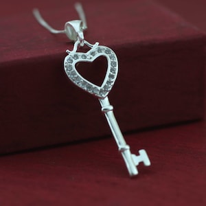 Sterling Silver Key Necklaces, Heart Key Necklace, Victorian key Heart Necklace, Key of my Heart Necklace, Silver Key Necklaces, Heart Charm