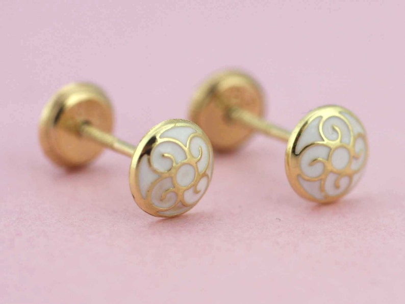 14K Gold Stud Earrings Circle Enamel Stud Earrings 14K Gold - Etsy
