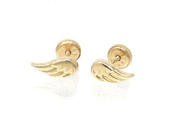 14K Gold Angel Wing Stud Earrings, Angel Wing Earrings, 14k Wing - Main Image