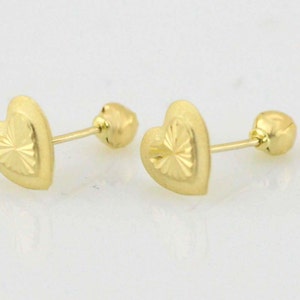 Orecchini a bottone 14K, orecchini a bottone a cuore in oro giallo 14K, orecchini a bottone a cuore in oro 14K con chiusura a vite, orecchini a bottone per bambini