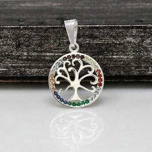 Tree of life Necklace, Silver Tree of Life, Sterling Silver Tree of Life with Multicolor Cz, Silver Tree of Life Charm, Sacred Tree