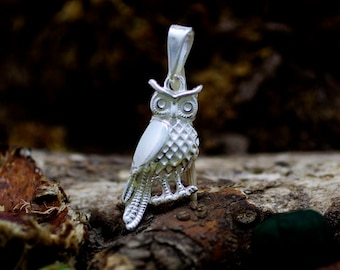 Large Silver Owl Necklace, Sterling Silver Owl Pendant, Animal Necklace, Silver Wisdom Necklace, Silver Bird Necklace, Buho, Tecolote
