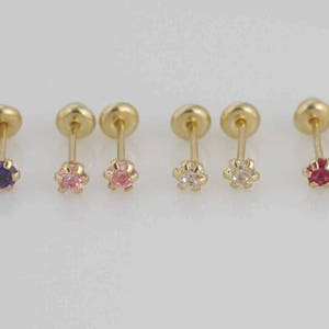 14K Stud Earrings, 14k Gold 2mm Stud Earring, 2mm Round Cubic Zirconia, 2mm CZ Screw Back Earring, Baby Earrings, 14K Cartilage Earrings