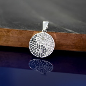 Sterling Silver Yin Yang Necklace, Silver Zen Necklace, Silver Yin Yang Czs Pendant, Yoga Jewelry, Ying Yang Pendant, Spiritual pendant