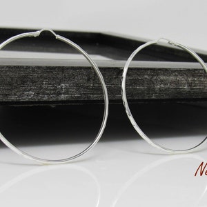 Silver Large Hoop Earrings, Sterling Silver Diamond-cut Round Hoop Earrings, Sterling Silver Flower Hoop Earrings, Tube Round Earrings 62mm