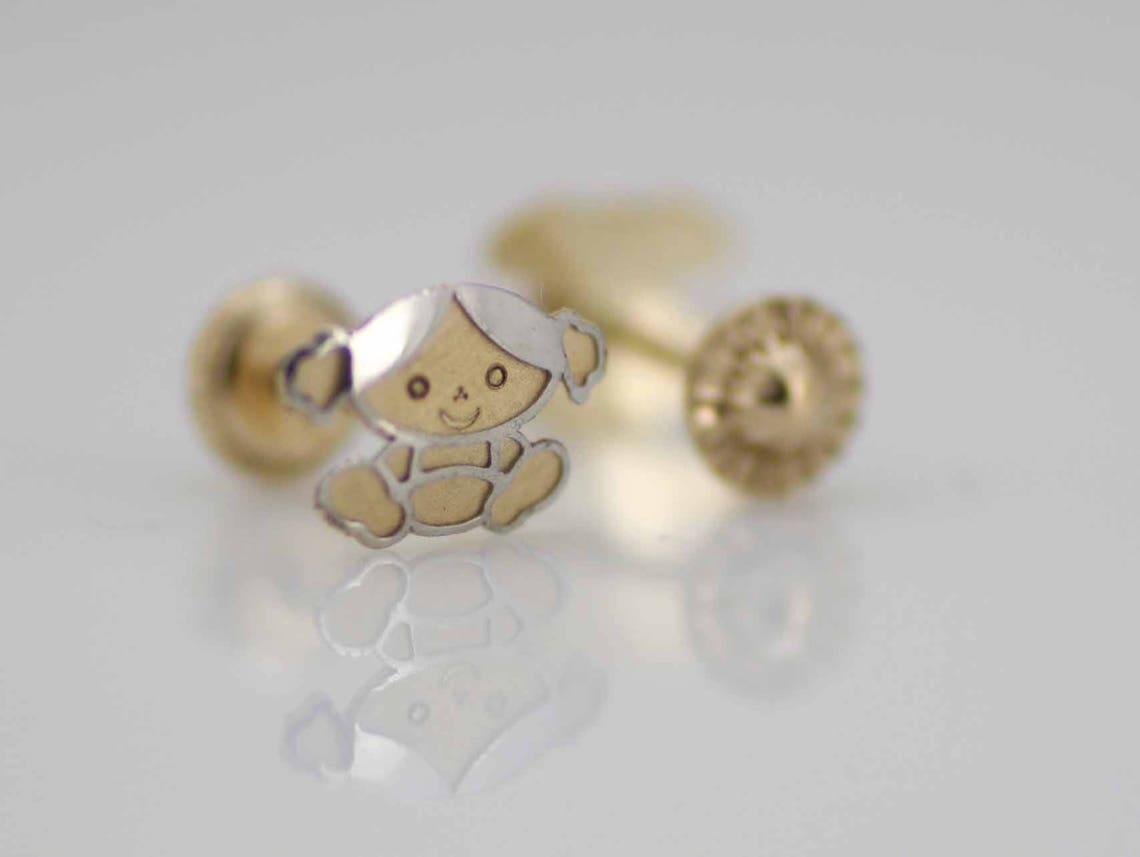14k Doll Stud Earrings 14k Gold Little Girl Stud Earrings Etsy