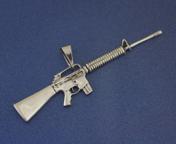 Sterling Silver M-16 Rifle Necklace, AR15 Rifle Pendant Necklace