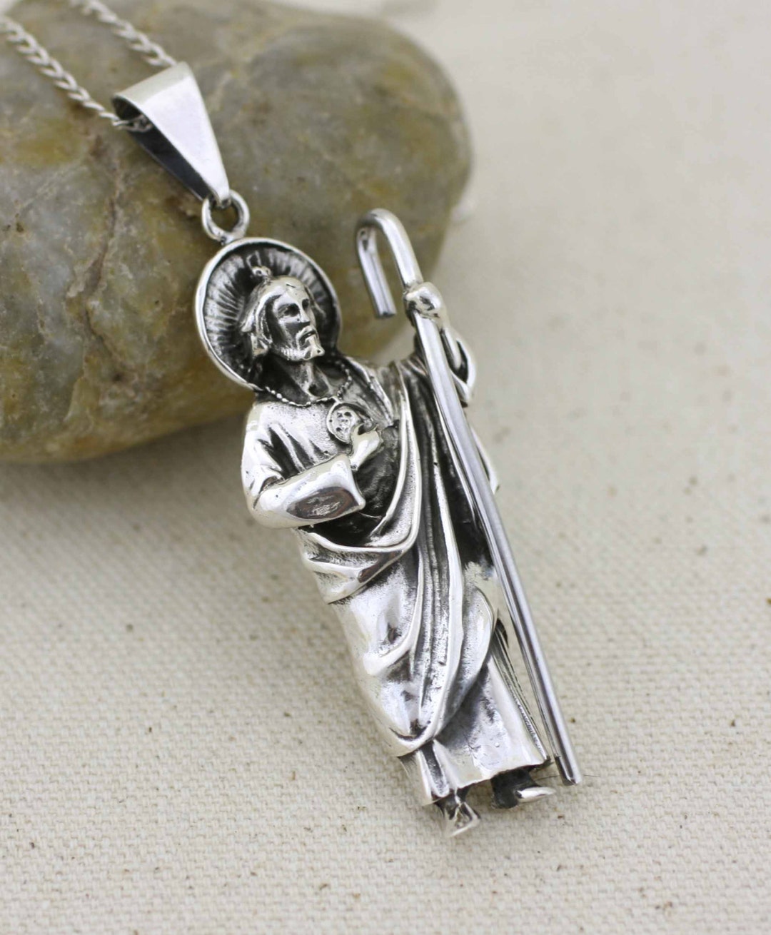 Sterling Silver St Jude Necklace, Sterling Silver Extra Large Saint ...