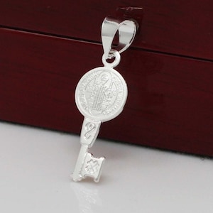 St Benedict key, Saint Benedict key Necklace, St Benedict key Charm, Sterling Silver St Benedict key,