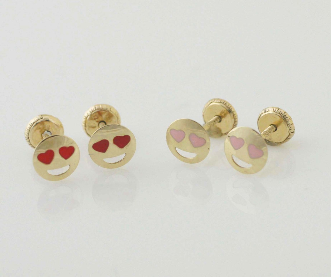 14K Love Emoji Stud Earrings Heart Eyes Emoji Earrings 14K Etsy