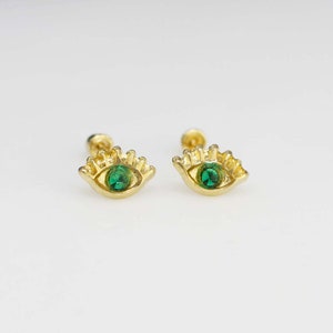 14K Gold Evil Eye Stud Earrings, 14k Gold Good luck Stud Earrings, 14k Dainty Eye Lashes Earrings, 14K Greek Eye Stud Earrings