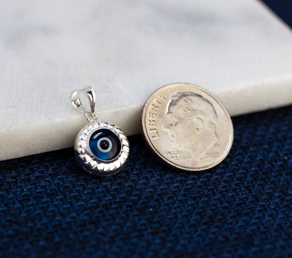 Evil Eye Anhänger, 925 Sterling Silber Evil Eye, Rund Blau Evil Eye Charm,  Lünette Blau Evil Eye, Silber Evil Eye Charm - .de