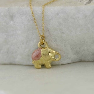14k Solid Gold Tiny Elephant Necklace, 14k Elephant Necklace,14K  Tiny Elephant Charm, 14k Elephant Two Side Enamel Necklace