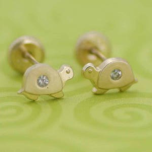 14K Gold Turtle Stud Earrings, Gold Turtle Stud Earring, Gold Turtle Earring, Gold Screw Back Earrings, Baby Earrings, Girl Stud
