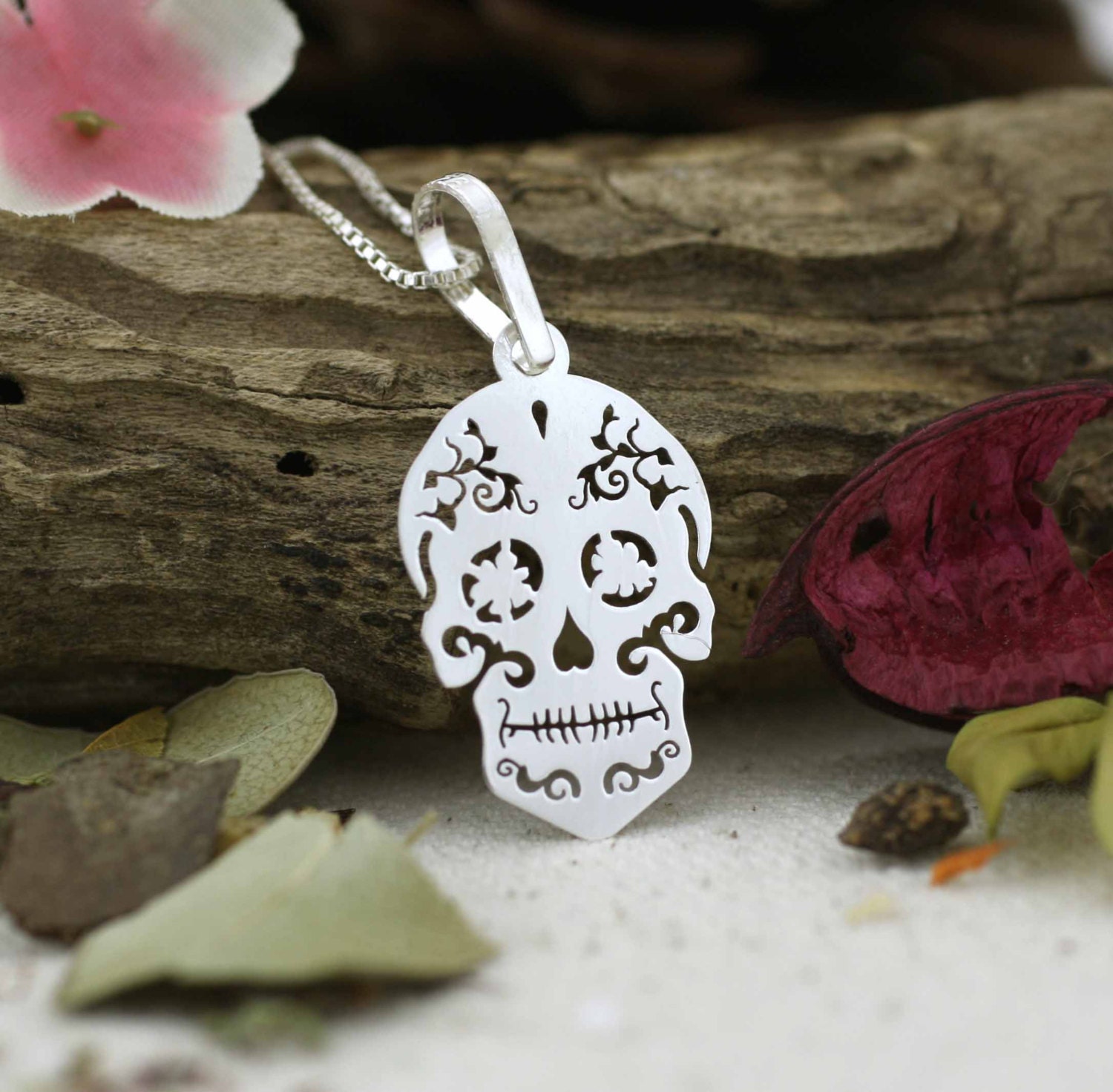 Sterling Silver Sugar Skull Necklace Sterling Silver Skull Etsy