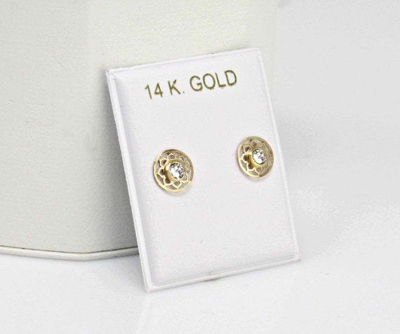 ピアス LESS IS MORE Single sale 14K gold Tuo earrings 14k Geometric Stud Earrings, 14k Filigree Stud Earrings, 14k