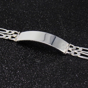 Sterling Silver ID Figaro Chain, Solid Sterling Silver Men&#39;s ID Bracelet, Double Figaro Chain #180,  7mm  Silver Figaro Chain With ID,