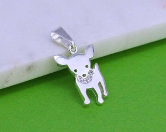 Sterling Silver Dog Necklace, Silver Chihuahua Dog Necklace, Sterling Silver Dog Jewelry, Animal Jewelry, Chihuahua Dog Charm