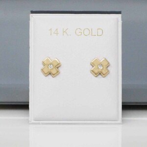 14K Gold Cross Stud, 14K X Earrings, Cross Stud Earrings with CZ, 14K Gold Cross Stud Earrings, 14K Solid Gold Cross Stud, X Shape Earrings