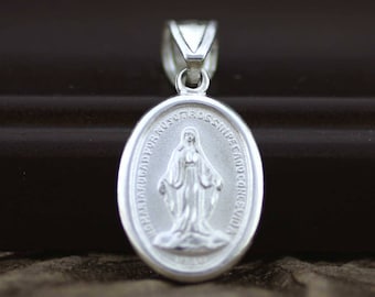 Miraculous Medal Mary Necklace, Sterling Silver Holy Mary Medal, Silver Religious Medal, La Milagrosa, Miraculous Medal, Virgin Mary Pendant