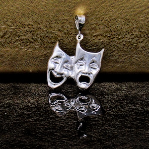 Collana drammatica in argento sterling, maschere teatrali in argento sterling, maschera commedia e tragedia anticata in argento, regalo attori, regalo attrici, arte