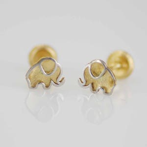 14k Elephant Stud Earrings, 14K Gold Stud Earring, 14K Baby Elephant Stud Earrings, 14K Solid Gold Elephant Screw Back Stud, 14K Baby Stud,