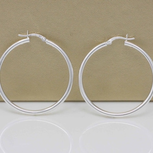 Silver Large Hoop Earrings, Sterling Silver Plain Hoop Earrings, Sterling Silver Hoop Earrings  3mm/ 40mm Diameter, Tube Round Earrings