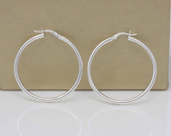 Silver Large Hoop Earrings, Sterling Silver Plain Hoop Earrings, Sterling Silver Hoop Earrings  3mm/ 40mm Diameter, Tube Round Earrings