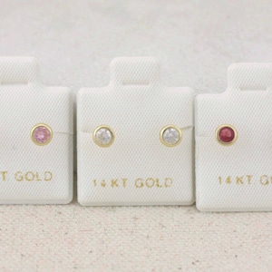 14K Yellow Gold Bezel, Stud 4mm, CZ Screw Back Earring, 14k Cz Baby Earrings, 14k Bezel 4mm Cz Stud Earrings, White, Pink and Red image 1