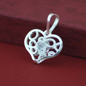 Silver Heart Necklace, Sterling Silver Heart Necklace with Cz, Silver Love Necklace, Valentine Day Gift, Silver Heart Filigree Necklace