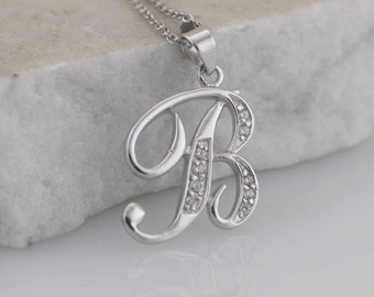 Sterling Silber Anfang Halskette, Silber Anfang B Halskette mit CZ Steinen, CZ Buchstabe Initial B, Buchstabe B Anfang Halskette, B