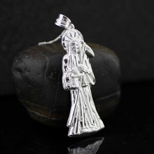Sterling Silver Grim Reaper Necklace, Silver Santisima Muerte, Silver Large Santa Muerte Necklace, Holy Death Necklace, Santa Muerte