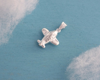 Sterling Silver Airplane Necklace, Silver Airplane Necklace, Kid Necklace, Silver Puff Plane Charm, Aviation Necklace, Aviator, Air Pilot