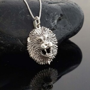 Sterling Silver Lion Head Necklace, Silver Lion Necklace, Sterling Silver Oxidized Lion Necklace, Silver Men&#39;s Necklace, Animal Jewelry