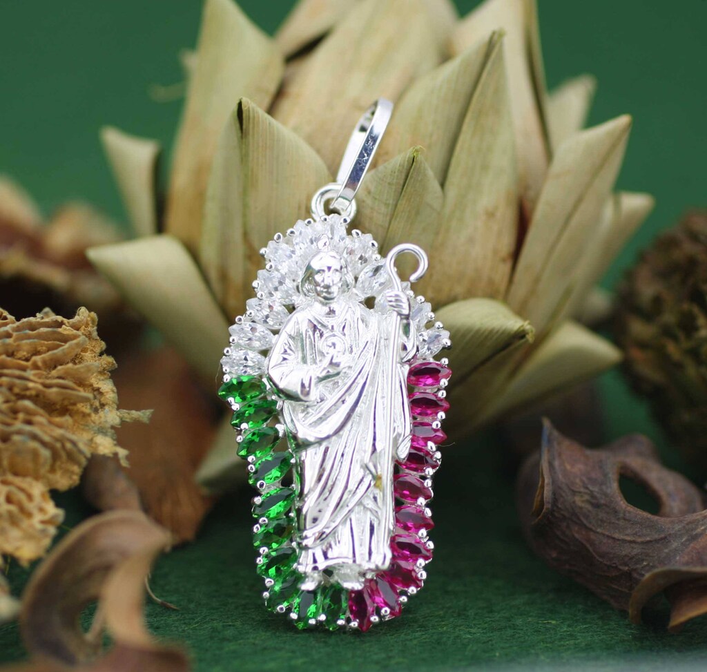 StoryEtain Collana San Giuda Taddeo In Argento 925, Ciondolo Con Croce 40x28 Mm, Catena 22 Pollici, Regalo Uomo Donna